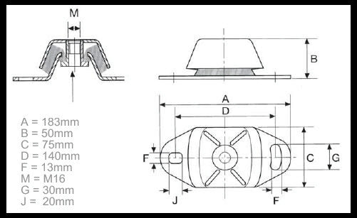 Volvo Penta MD2040 engine mount technical drawing